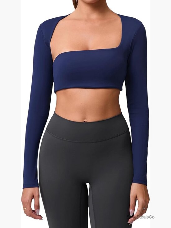 Other - Square Neck Long Sleeve Crop Top with Built in Bra Cutout Back